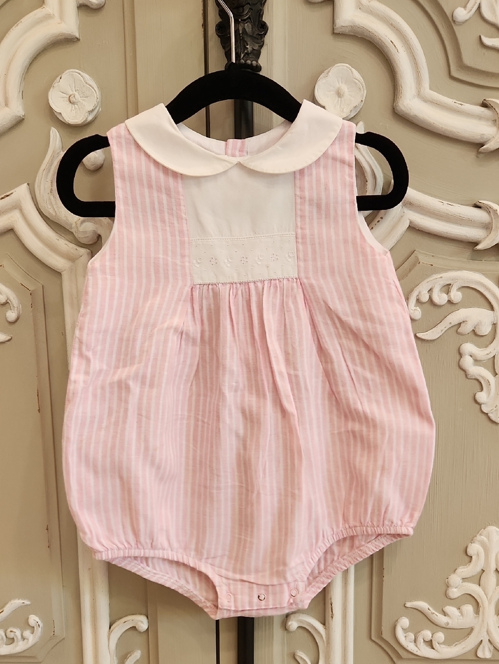 Laranjinha Baby Girl Pink & White Striped Bubble Romper Linen-Blend Sz 18 Months